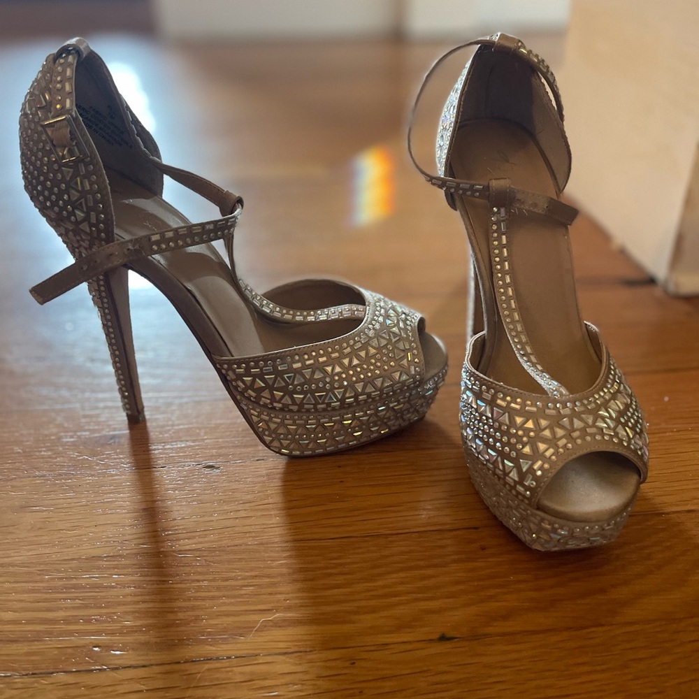 Thalia Sodi Nude & Iridescent Studded Heels